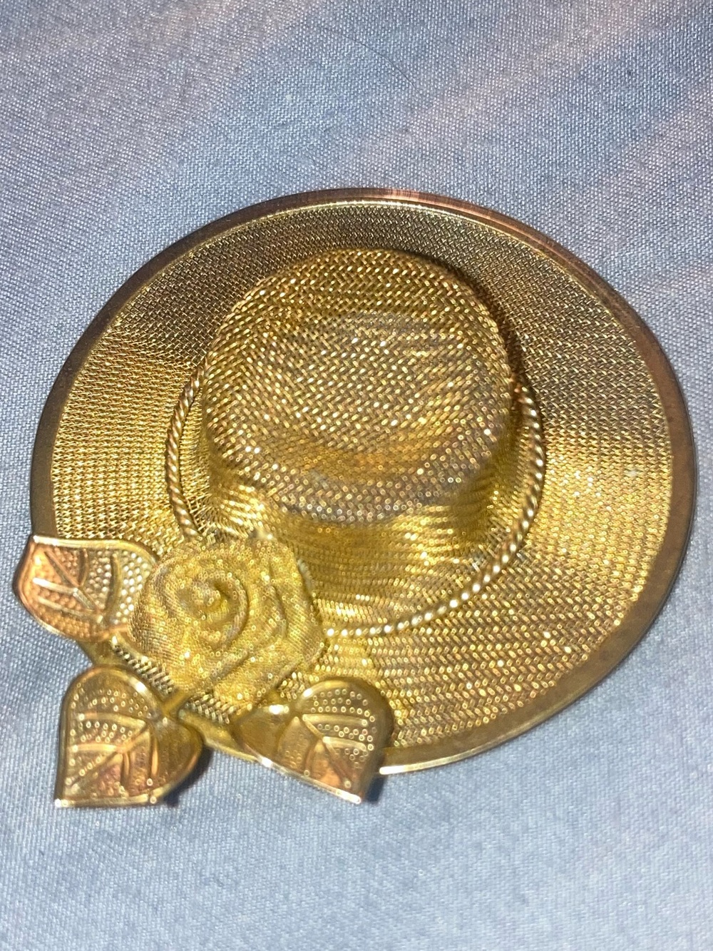 Gold Mesh Hat Brooch with Floral Accent